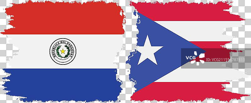 波多黎各和巴拉圭的破旧旗帜连接图片素材