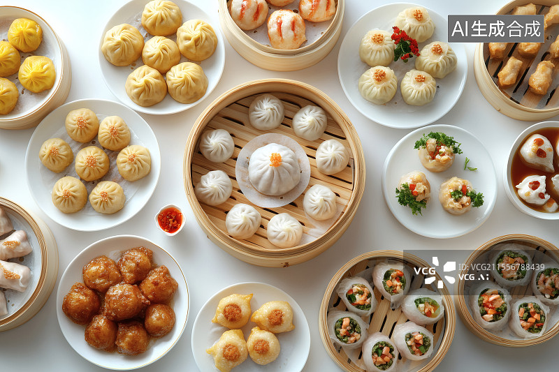 【AI数字艺术】中式早茶，各类糕点小吃图片素材