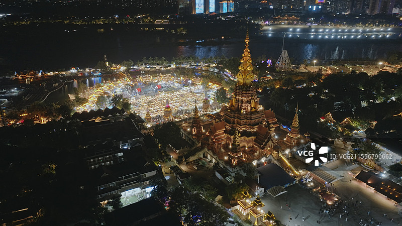西双版纳景洪星光夜市航拍图片素材