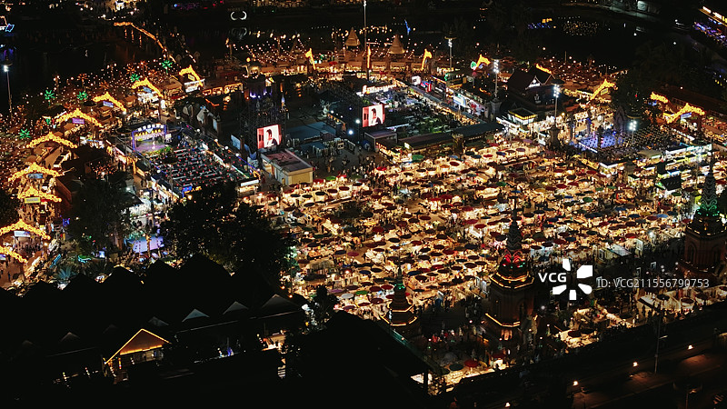 西双版纳景洪星光夜市航拍图片素材