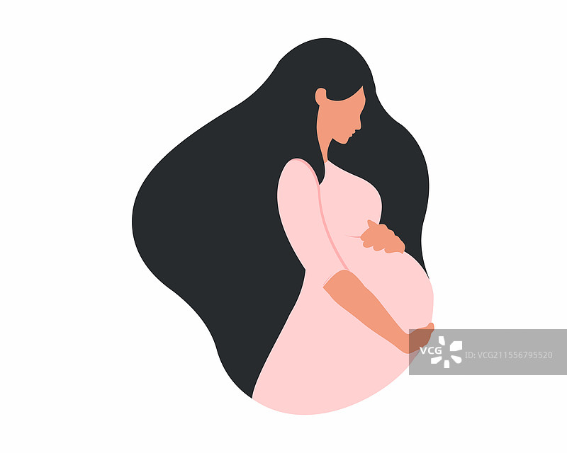 长发孕妇抱着肚子图片素材