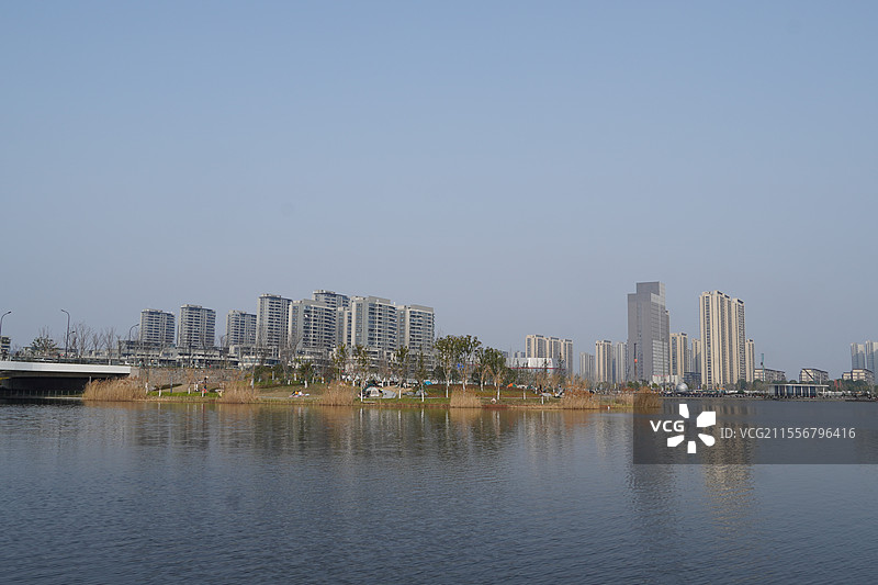 杭州钱塘区江海之城现代化商务区与现代住宅小区图片素材