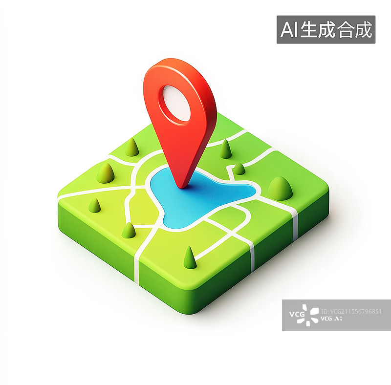 【AI数字艺术】3D渲染位置图标地图图标与针指针GPS北斗导航定位图标插画图片素材