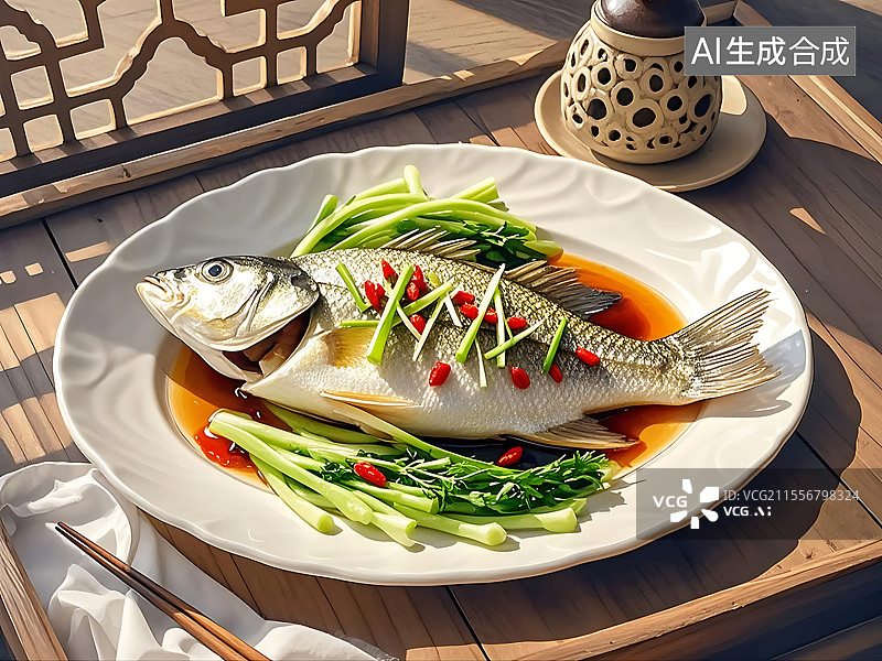 【AI数字艺术】清蒸鲈鱼图片素材