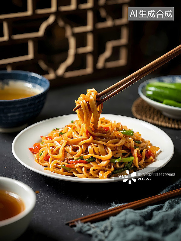 【AI数字艺术】干炒河粉美食特写图片素材