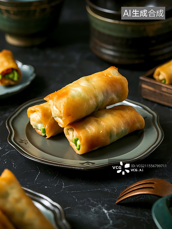 【AI数字艺术】春卷美食特写图片素材