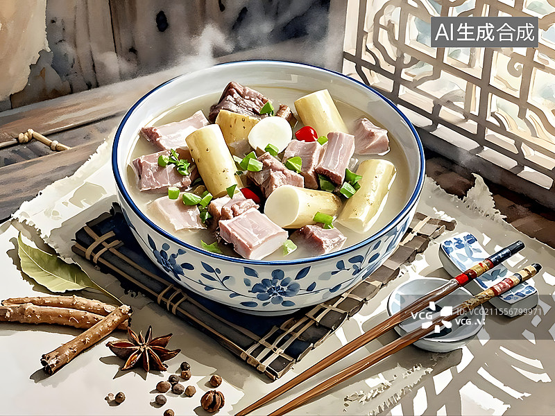 【AI数字艺术】山药排骨汤图片素材