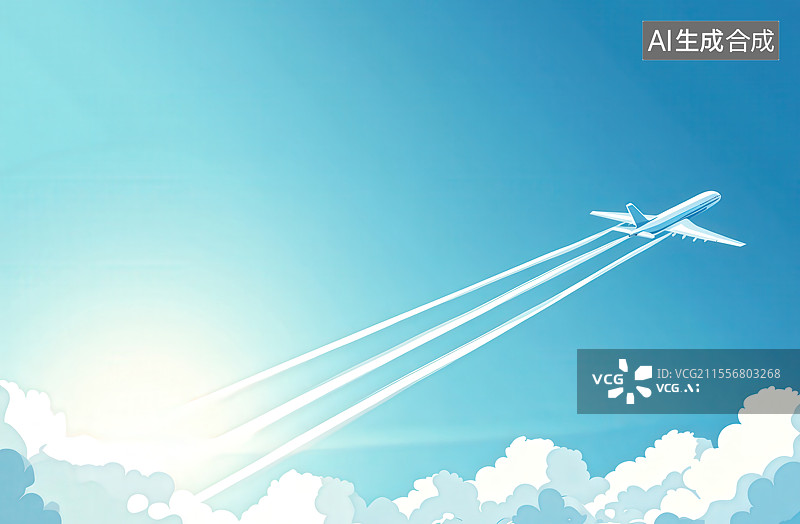 【AI数字艺术】蓝天上高空飞行的航班飞机图片素材