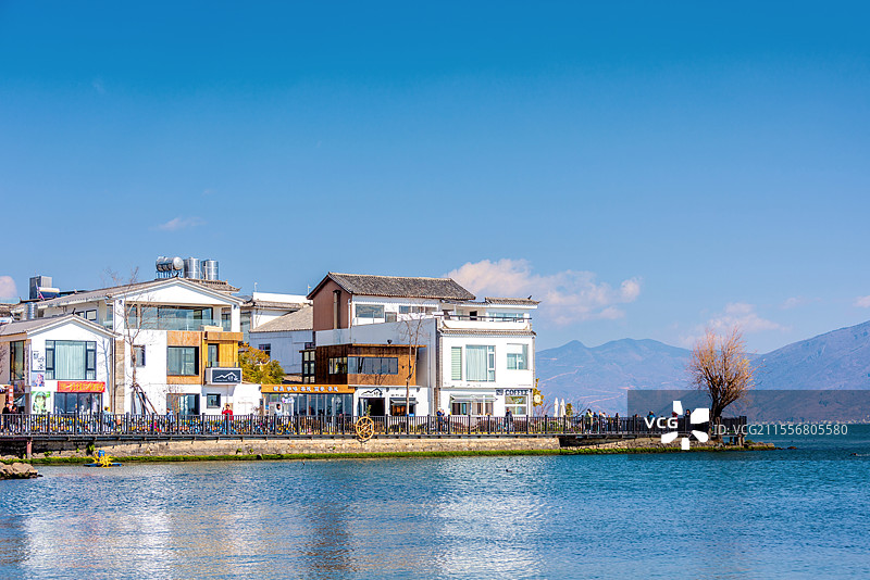 中国云南省大理磻溪S湾洱海湖畔风光图片素材