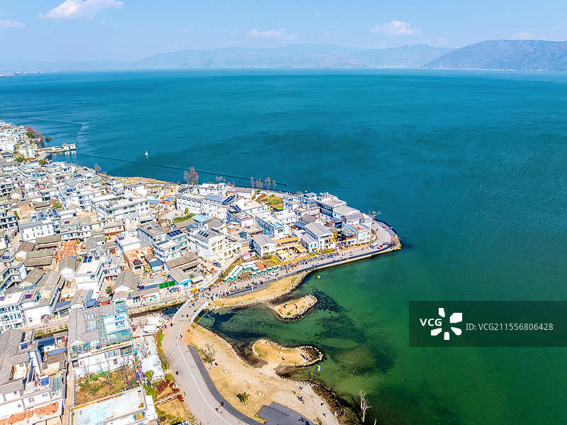 中国云南省大理磻溪S湾洱海航拍风光图片素材