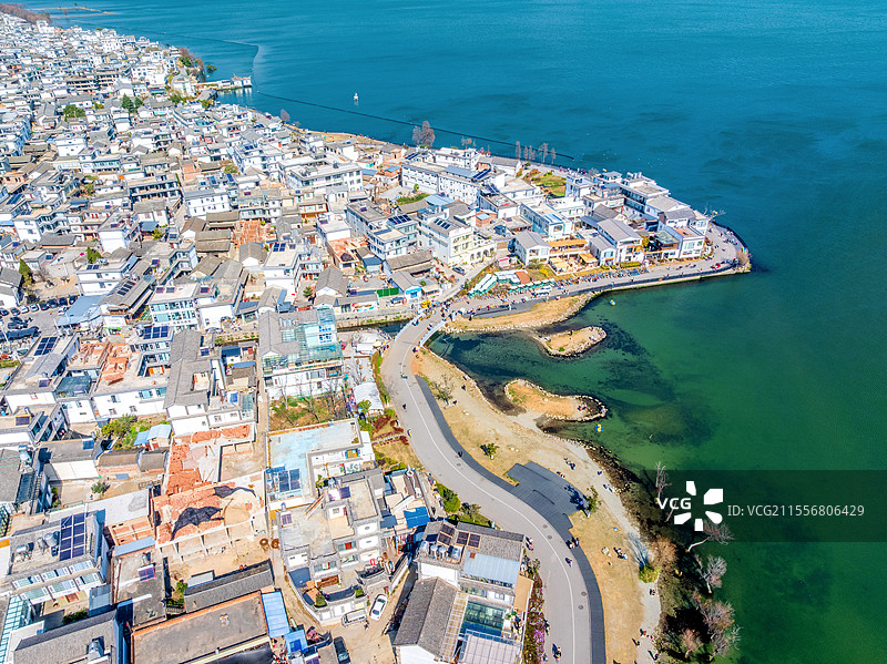 中国云南省大理磻溪S湾洱海航拍风光图片素材