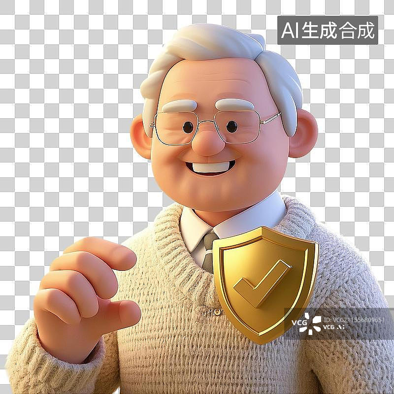 【AI数字艺术】3D渲染卡通人物，老人，退休老人，养老保险，养老金，退休金，免抠元素图片素材