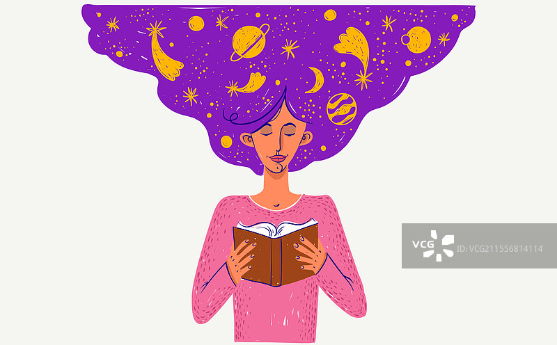 年轻女性在阅读一本书并享受一些时光图片素材