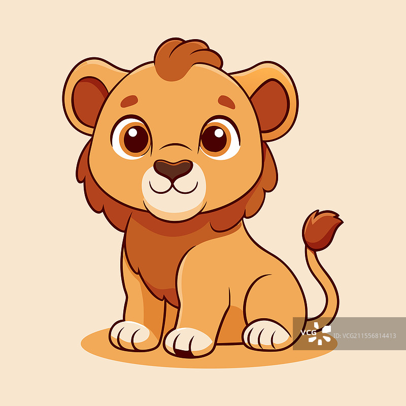 可爱的狮子坐着的卡通图标图片素材