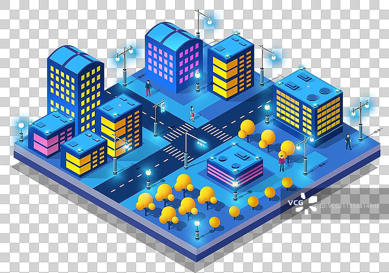 城市等距夜景灯光建筑3D图片素材