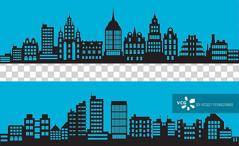 蓝色背景下建筑物的剪影风景集图片素材