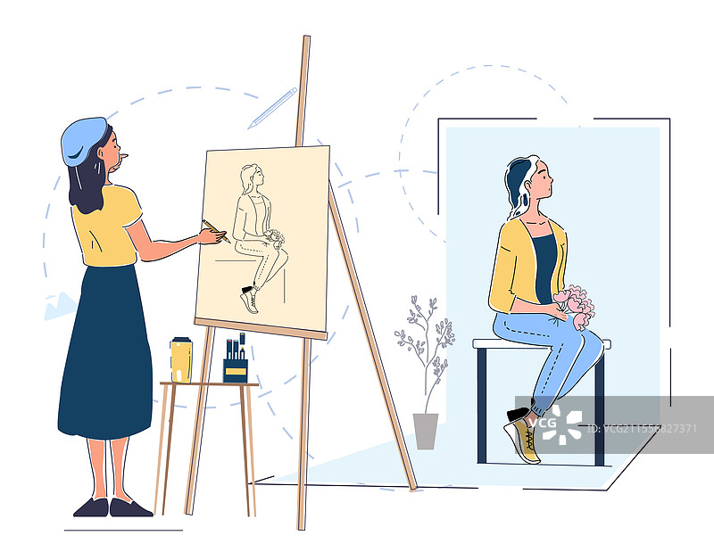 艺术家为坐着的模特素描图片素材