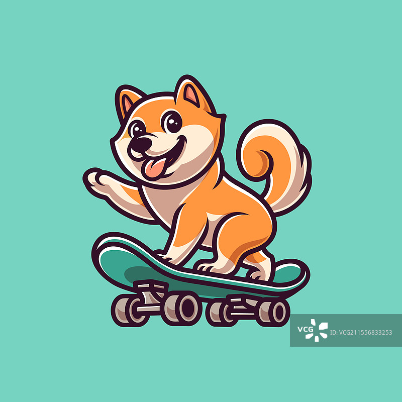 滑板柴犬卡通图图片素材