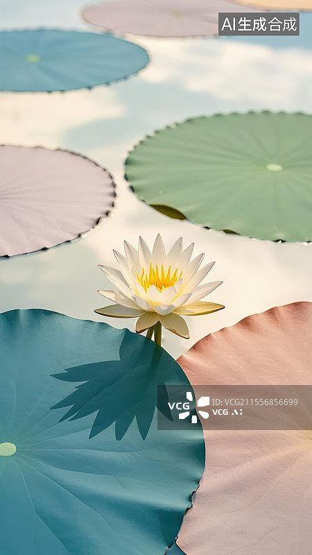【AI数字艺术】多彩睡莲池中的洁白睡莲图片素材