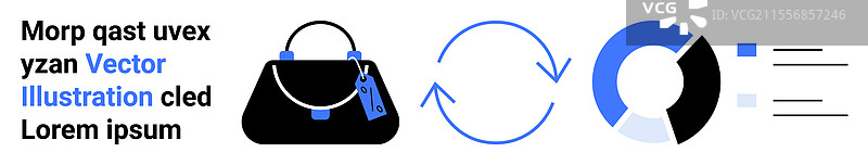 带标签的手提包，配有圆形箭头和数据图表图片素材