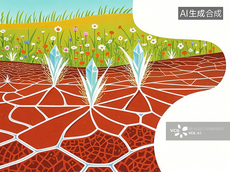 【AI数字艺术】息壤手绘插画：蜂巢土壤与水晶稻穗的生命能量图腾图片素材