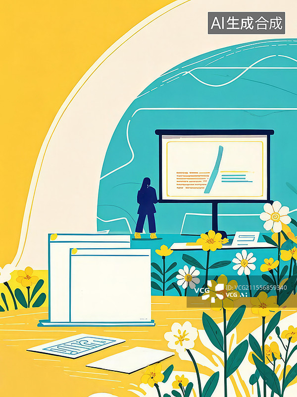 【AI数字艺术】青年创业孵化器：明黄与天青交织，结构性货币政策支持下的创新活力图片素材