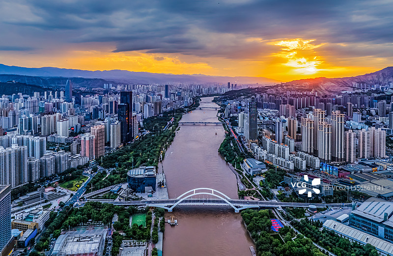 兰州黄河晚霞图片素材