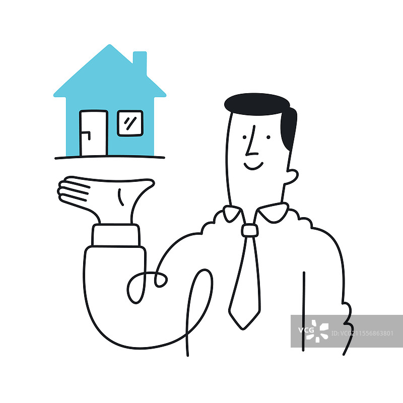 房地产经纪人简单地展示一栋房子图片素材