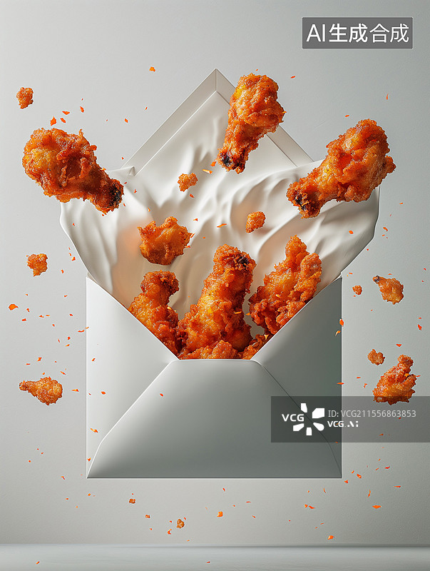 【AI数字艺术】信封包裹的油炸鸡腿图片素材
