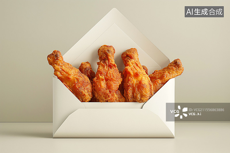 【AI数字艺术】信封包裹的油炸鸡腿图片素材