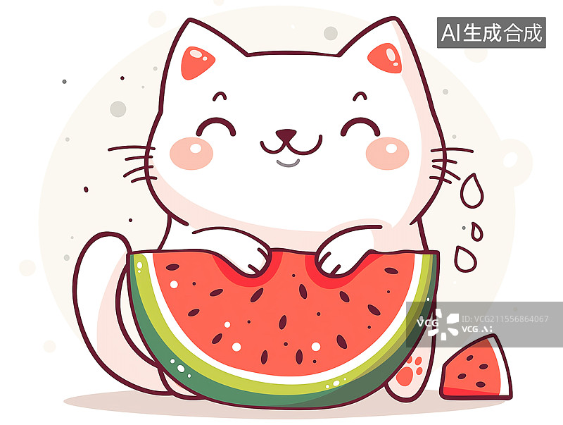 【AI数字艺术】一只拟人化的小猫正在吃西瓜图片素材