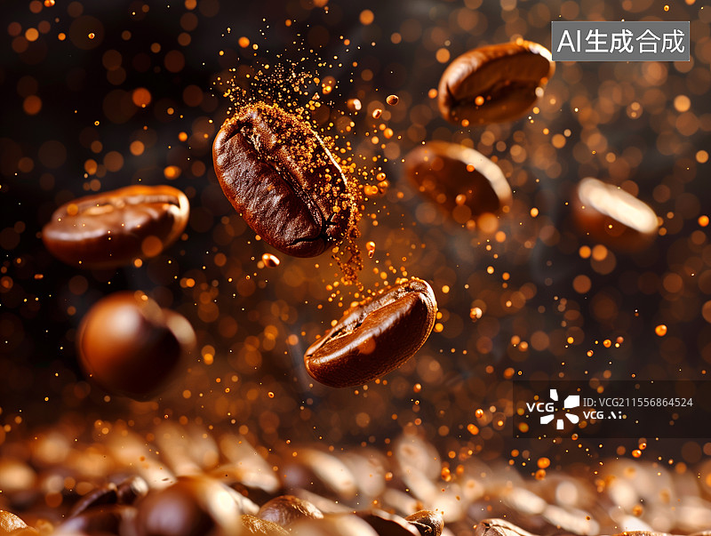 【AI数字艺术】飞散在空中的咖啡豆图片素材