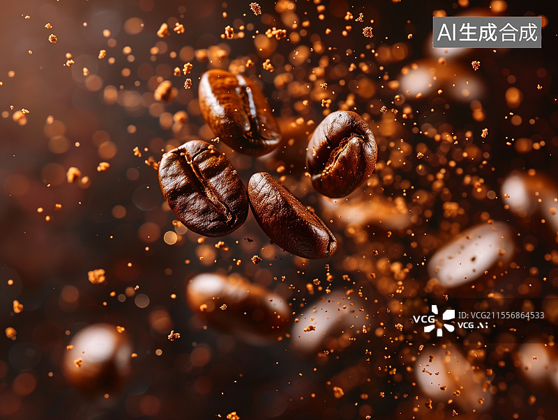 【AI数字艺术】飞散在空中的咖啡豆图片素材