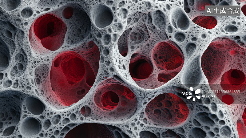 【AI数字艺术】黑灰红生物孔洞结构抽象图案图片素材