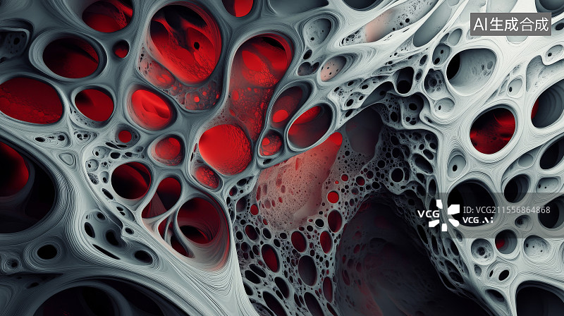 【AI数字艺术】黑灰红生物孔洞结构抽象图案图片素材