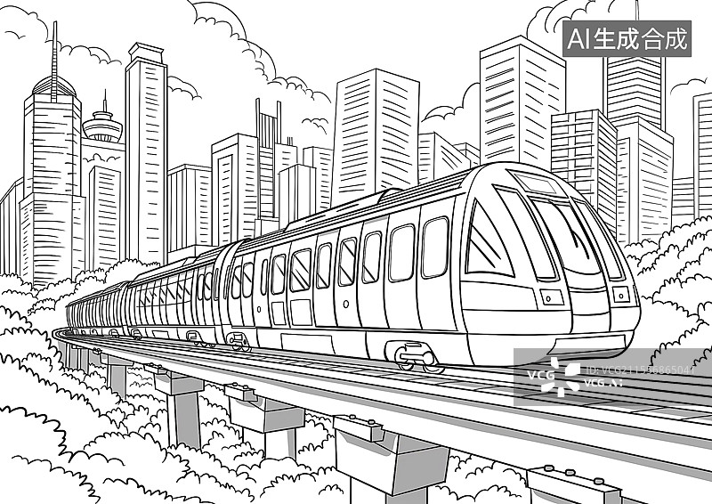 【AI数字艺术】简笔画行驶的列车图片素材