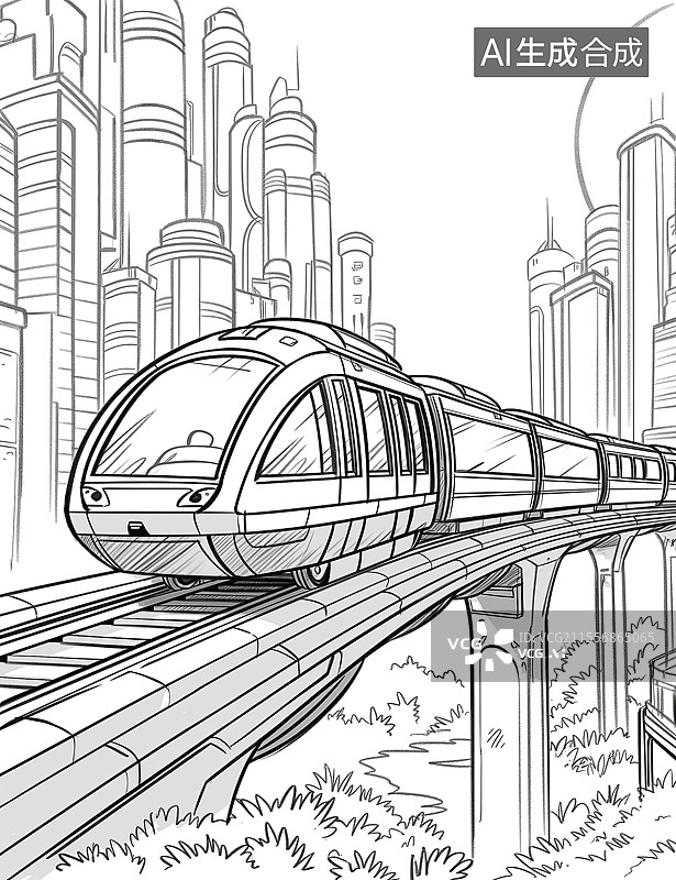 【AI数字艺术】简笔画行驶的列车图片素材