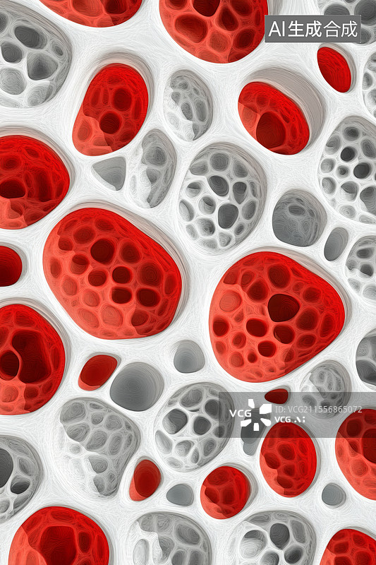 【AI数字艺术】垂直排列黑红泡沫状微观细胞纹理图片素材