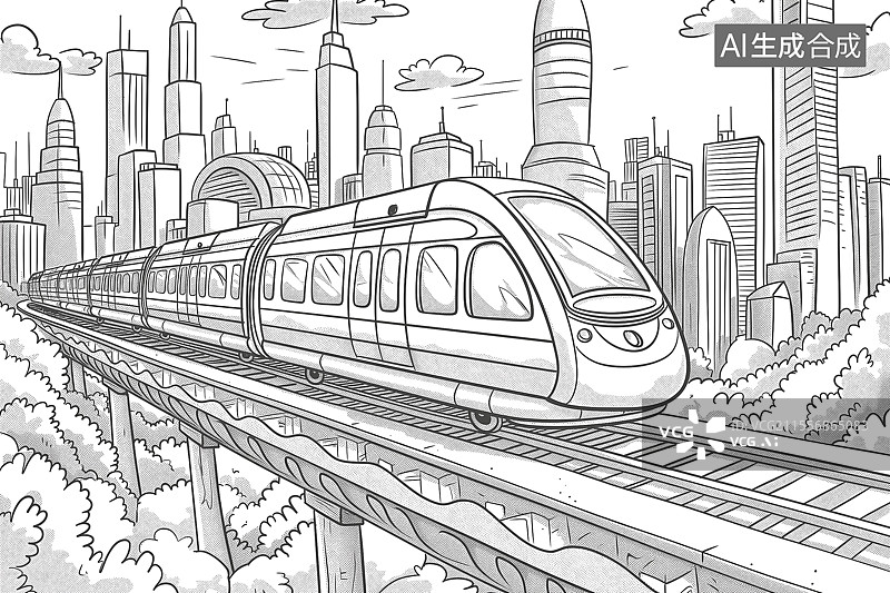 【AI数字艺术】简笔画行驶的列车图片素材