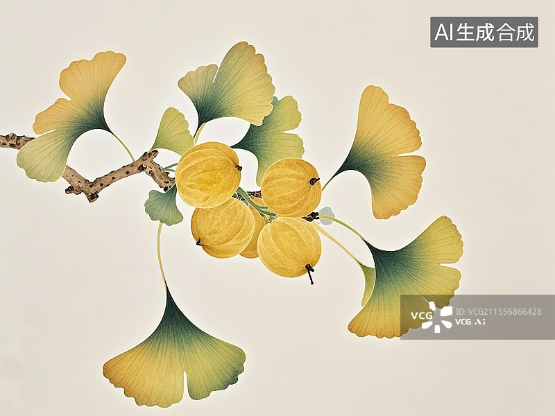 【AI数字艺术】银杏果，手绘画风格图片素材
