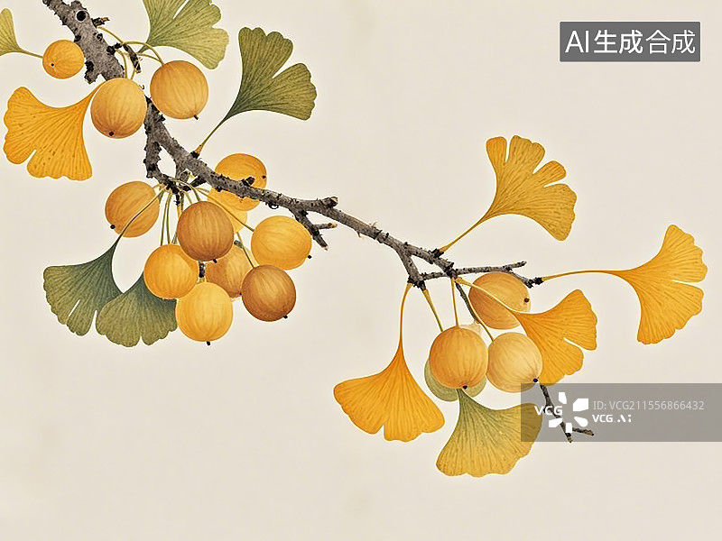 【AI数字艺术】银杏果，手绘画风格图片素材