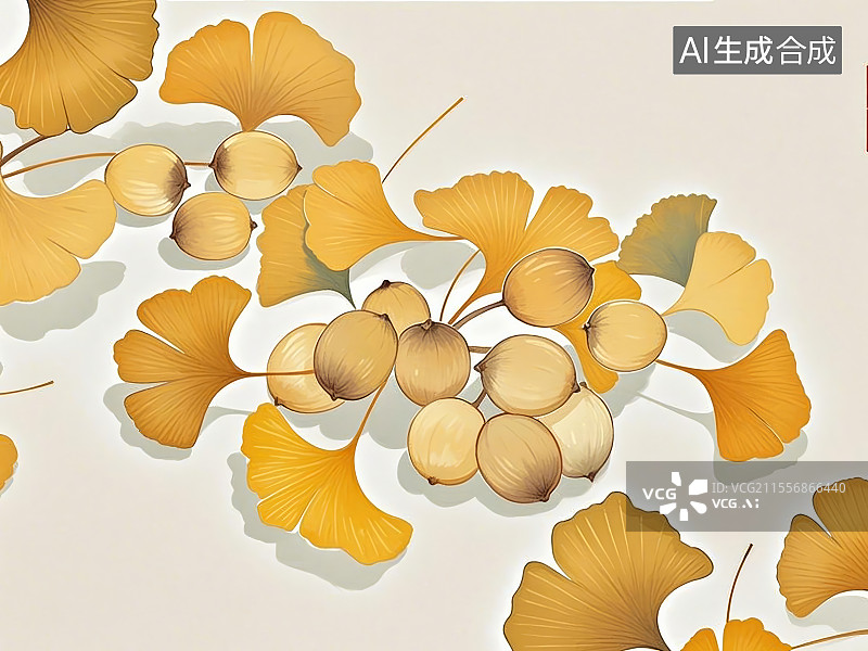 【AI数字艺术】银杏果，手绘画风格图片素材