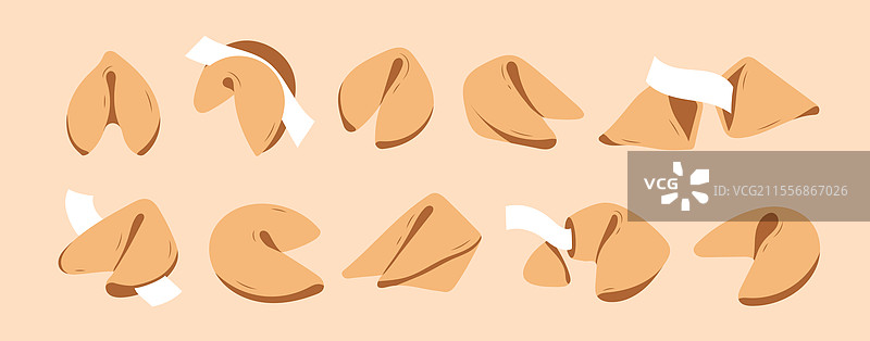 一组带有预测纸条的幸运饼干图片素材