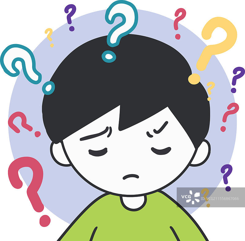 不确定时代的男孩卡通角色思考艺术图片素材