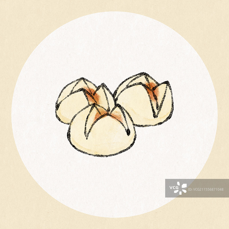 香港美食国风插画-叉烧包图片素材