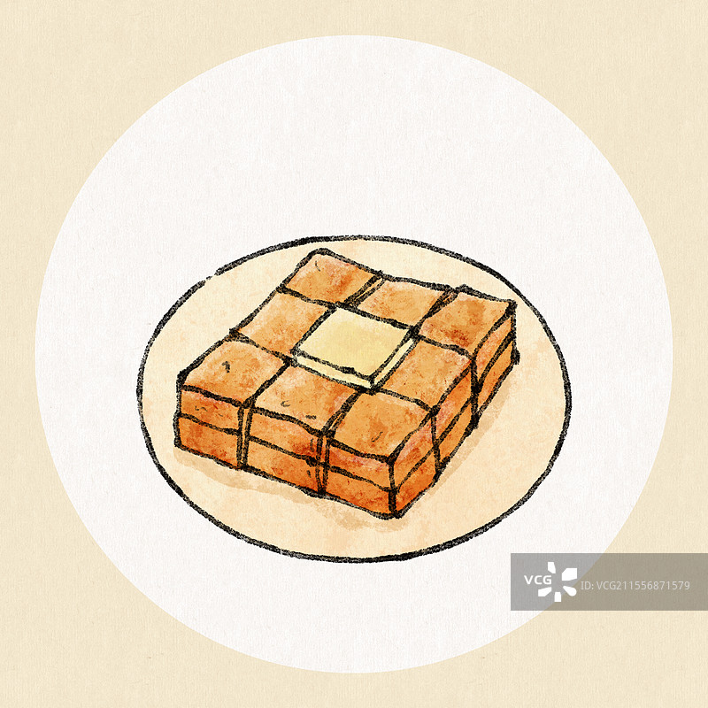 香港美食国风插画-西多士图片素材