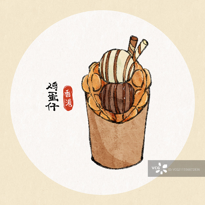 香港美食国风插画-鸡蛋仔图片素材