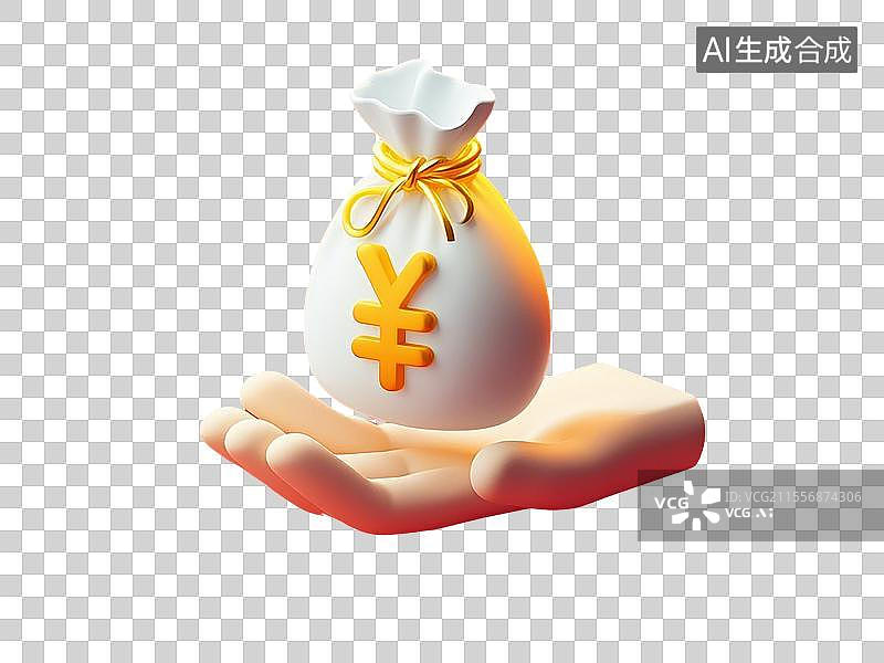 【AI数字艺术】一只手托着带有¥符号的钱袋子图片素材