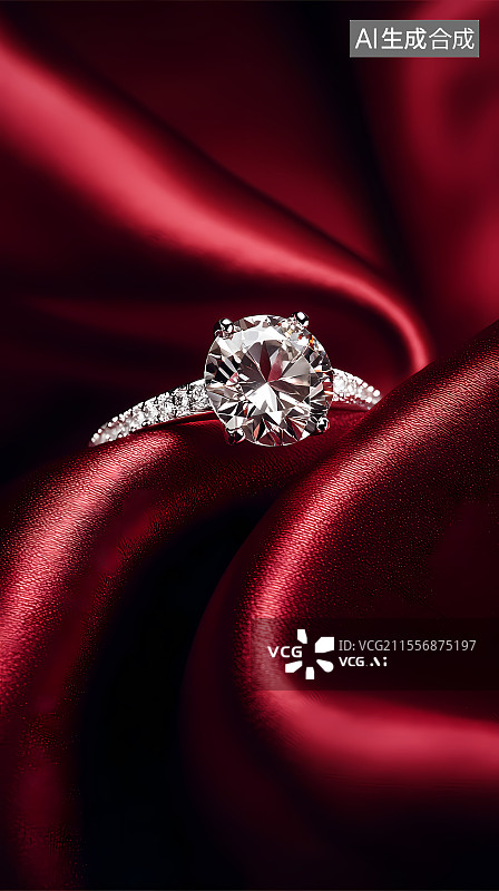 【AI数字艺术】红丝绒上闪耀的璀璨钻石戒指图片素材