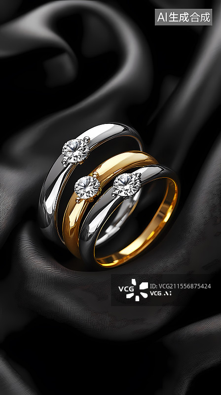 【AI数字艺术】金银钻戒闪耀于黑丝之上图片素材